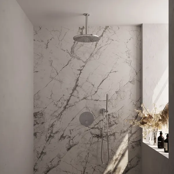BRAUER Edition thermostatische inbouw regendouche 3-weg rond SET 78 met 30 cm douchekop en plafondarm en staaf handdouche en doucheslang en wandaansluitbocht
