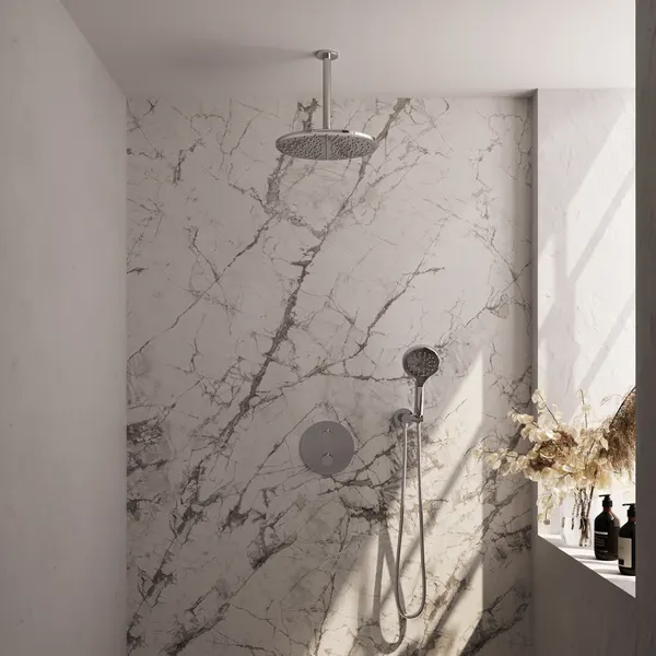 BRAUER Edition thermostatische inbouw regendouche 3-weg rond SET 84 met 30 cm douchekop en plafondarm en 3-standen handdouche en doucheslang en wandaansluitbocht