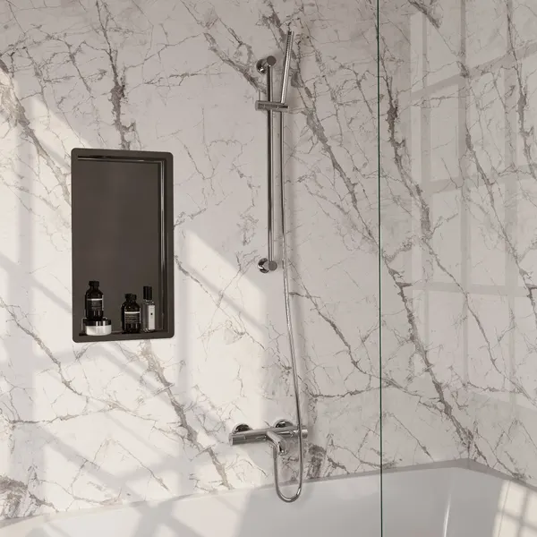 BRAUER Stripe opbouw baddouche thermostaatkraan SET 01 met glijstang en staaf handdouche en doucheslang
