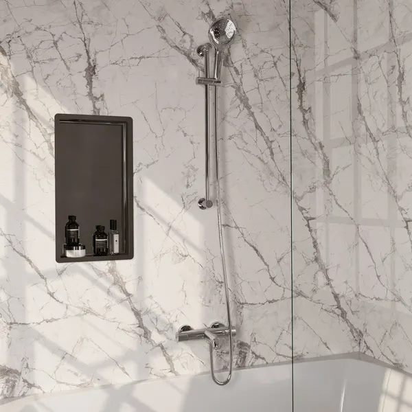 BRAUER Stripe opbouw baddouche thermostaatkraan SET 02 met glijstang en 3-standen handdouche en doucheslang