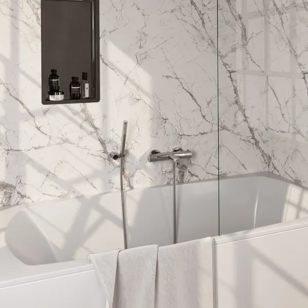 BRAUER Stripe opbouw baddouche thermostaatkraan SET 03 met wandhouder en staaf handdouche en doucheslang