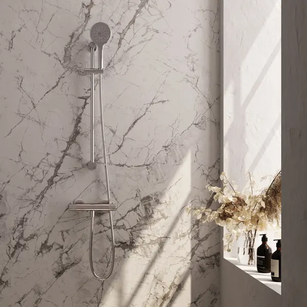BRAUER Stripe opbouw douche thermostaatkraan SET 02 met glijstang en 3-standen handdouche en doucheslang