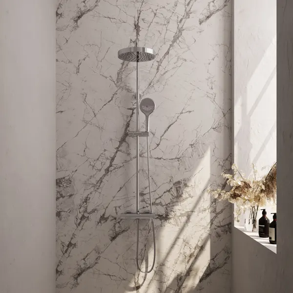 BRAUER Stripe opbouw thermostatische regendouche SET 02 met 25 cm hoofddouche en 3-standen handdouche en doucheslang