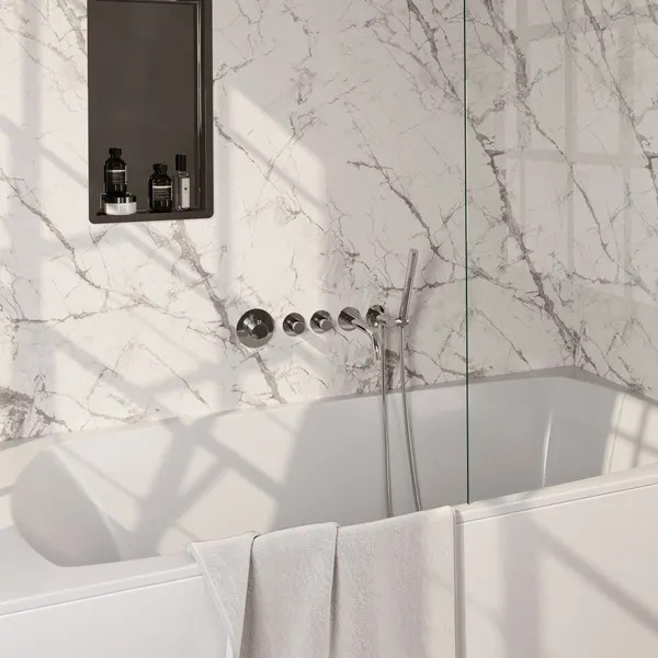 BRAUER Stripe thermostatische inbouw badkraan SET 01 met uitloop en staaf handdouche en doucheslang en wandaansluitbocht