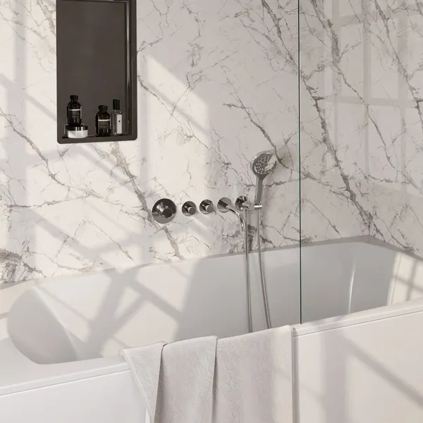 BRAUER Stripe thermostatische inbouw badkraan SET 02 met uitloop en 3-standen handdouche en doucheslang en wandaansluitbocht