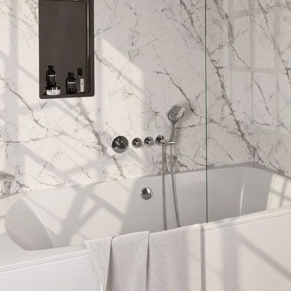 BRAUER Stripe thermostatische inbouw badkraan SET 02 met badvulcombinatie en 3-standen handdouche en doucheslang en wandaansluitbocht