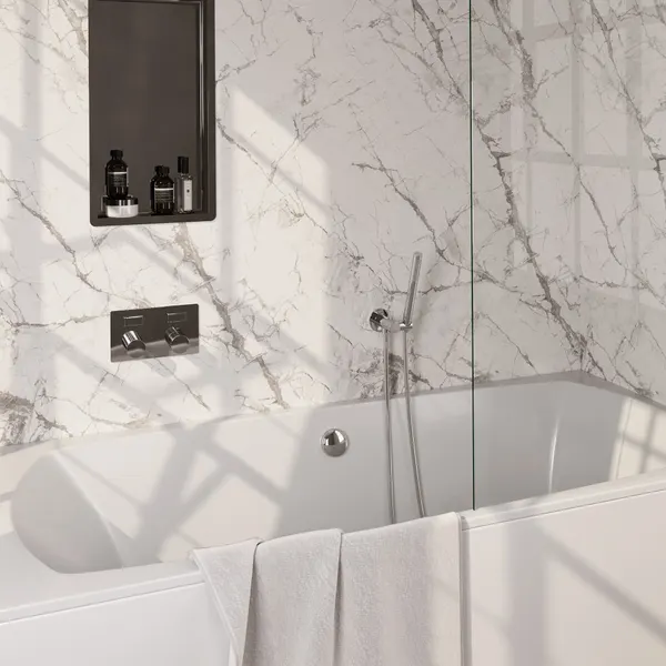 BRAUER Stripe thermostatische inbouw badkraan met drukknoppen SET 03 met badvulcombinatie en staaf handdouche en doucheslang en wandaansluitbocht