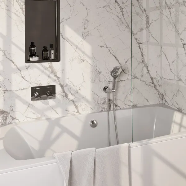 BRAUER Stripe thermostatische inbouw badkraan met drukknoppen SET 04 met badvulcombinatie en 3-standen handdouche en doucheslang en wandaansluitbocht