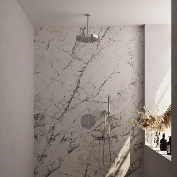 BRAUER Stripe thermostatische inbouw regendouche 3-weg rond SET 39 met 25 cm douchekop en plafondarm en staaf handdouche en doucheslang en wandaansluitbocht