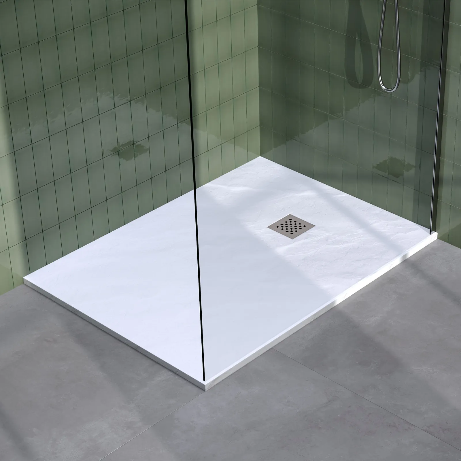 BRAUER Douchebak Asteroid 90x140 incl. antislip en antibacterieel mineraalmarmer mat wit