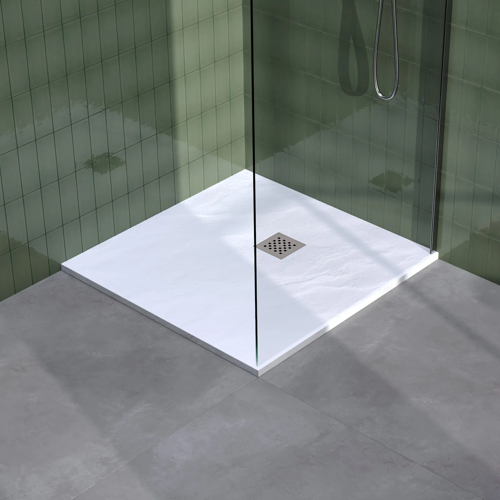 BRAUER Douchebak Asteroid 90x90 incl. antislip en antibacterieel mineraalmarmer mat wit