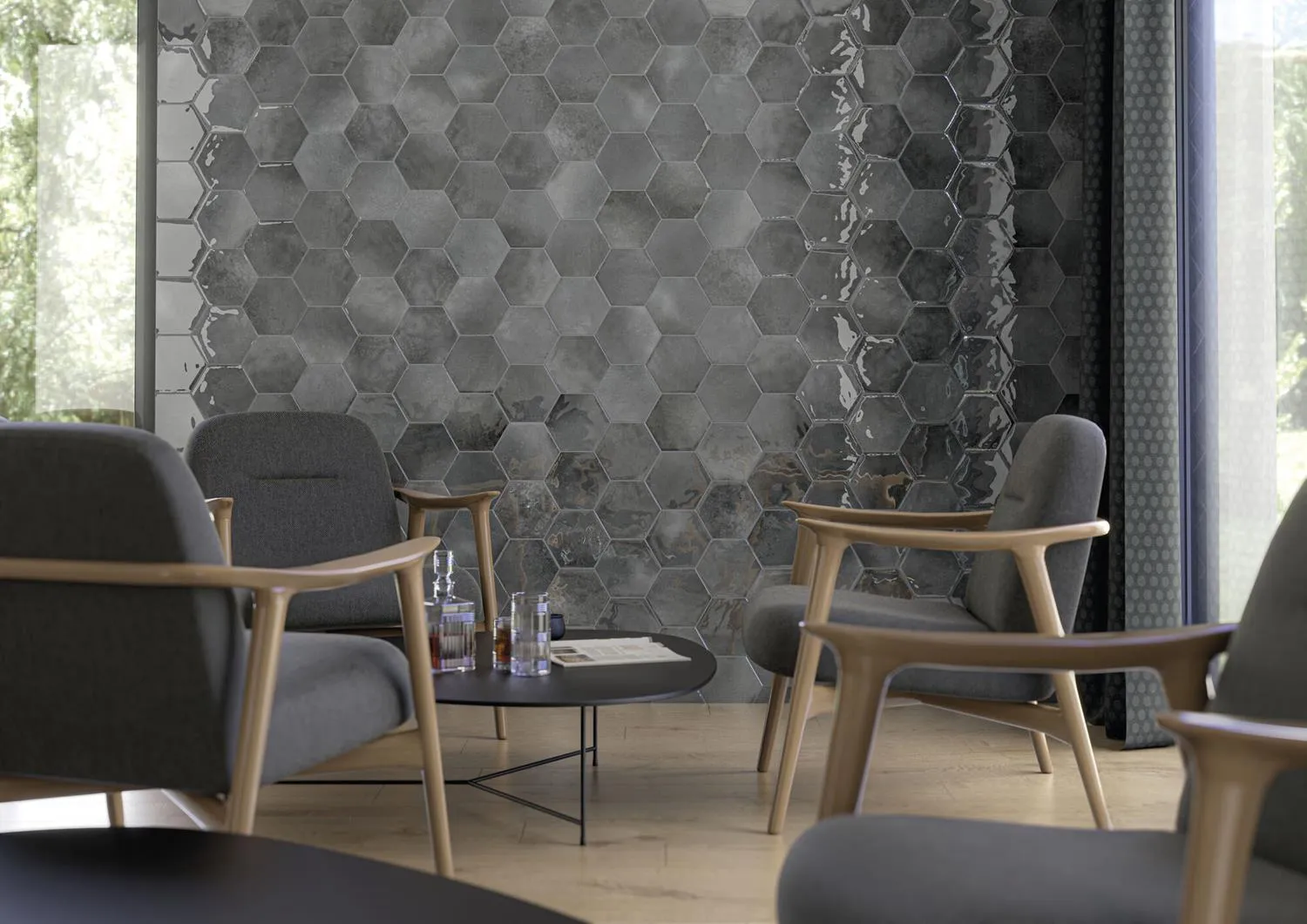 Hexagon Moon Grey glans 16x18, foto 2 van 2