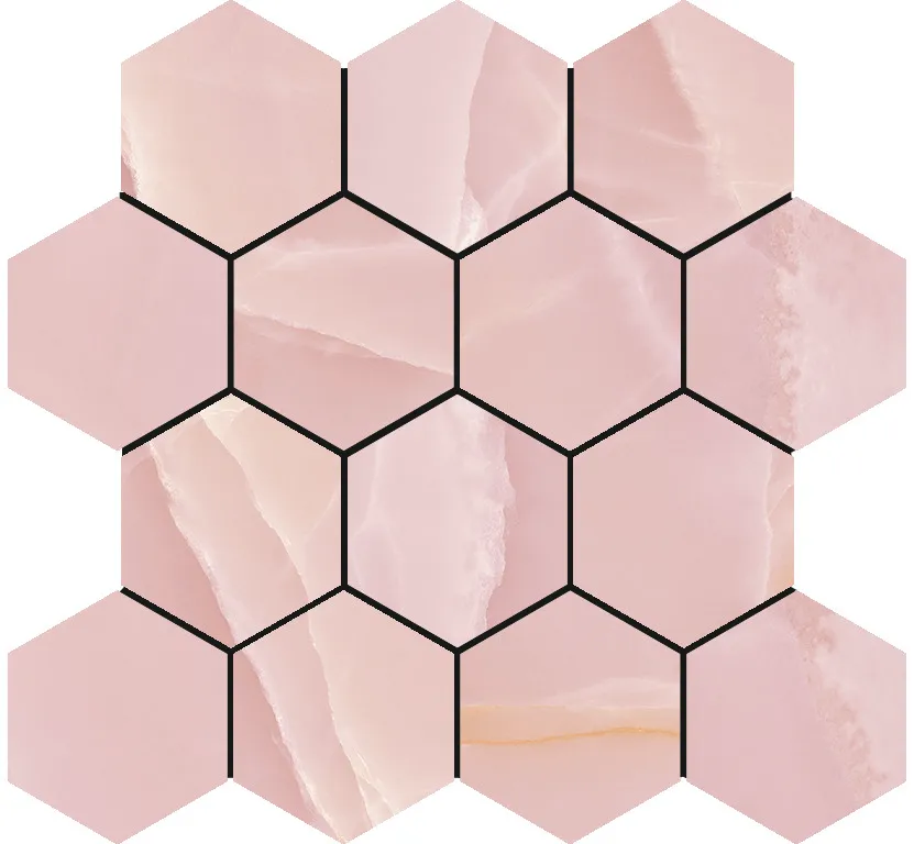 Onyx Rose polished mozaiek hexagon op net van 29x27cm