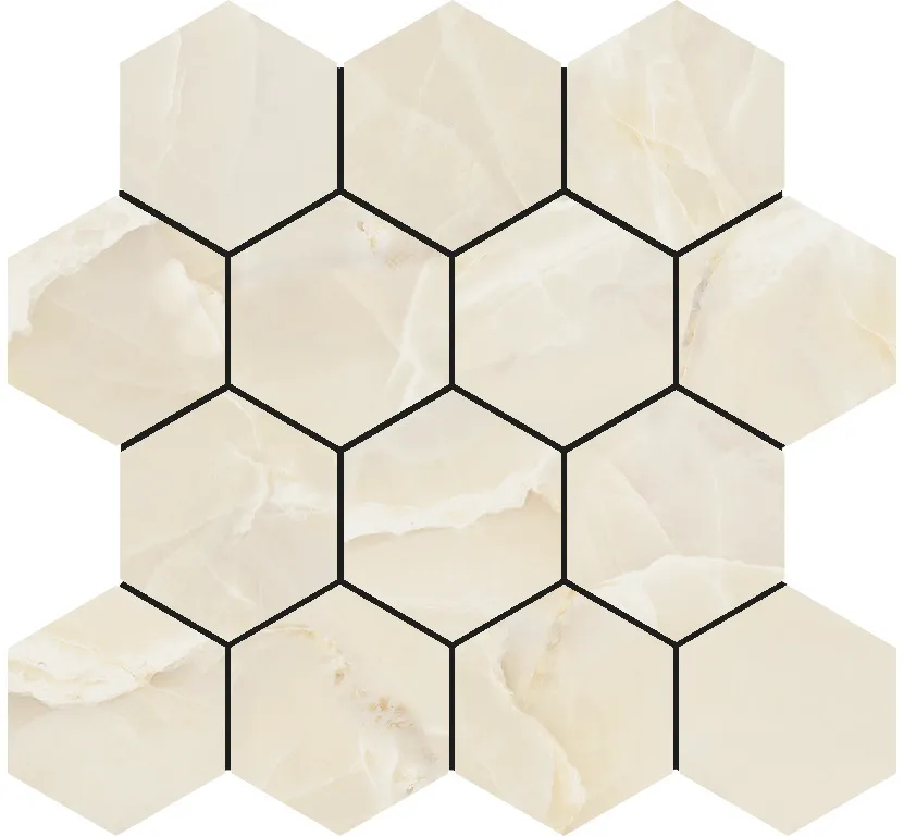 Onyx Sable polished mozaiek hexagon op net van 29x27cm