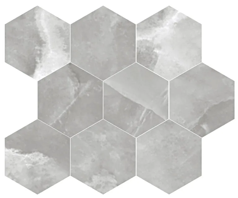 Onyx ek Grey mozaiek pulido hexagon op net van 26x30