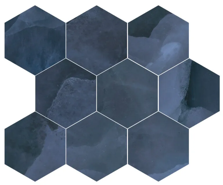 Onyx ek Blue mozaiek pulido hexagon op net van 26x30