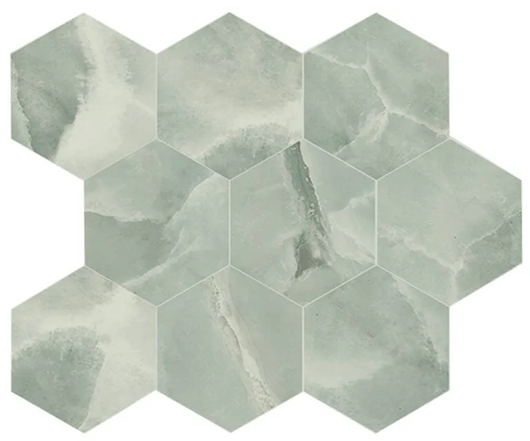 Onyx ek Jade mozaiek pulido hexagon op net van 26x30
