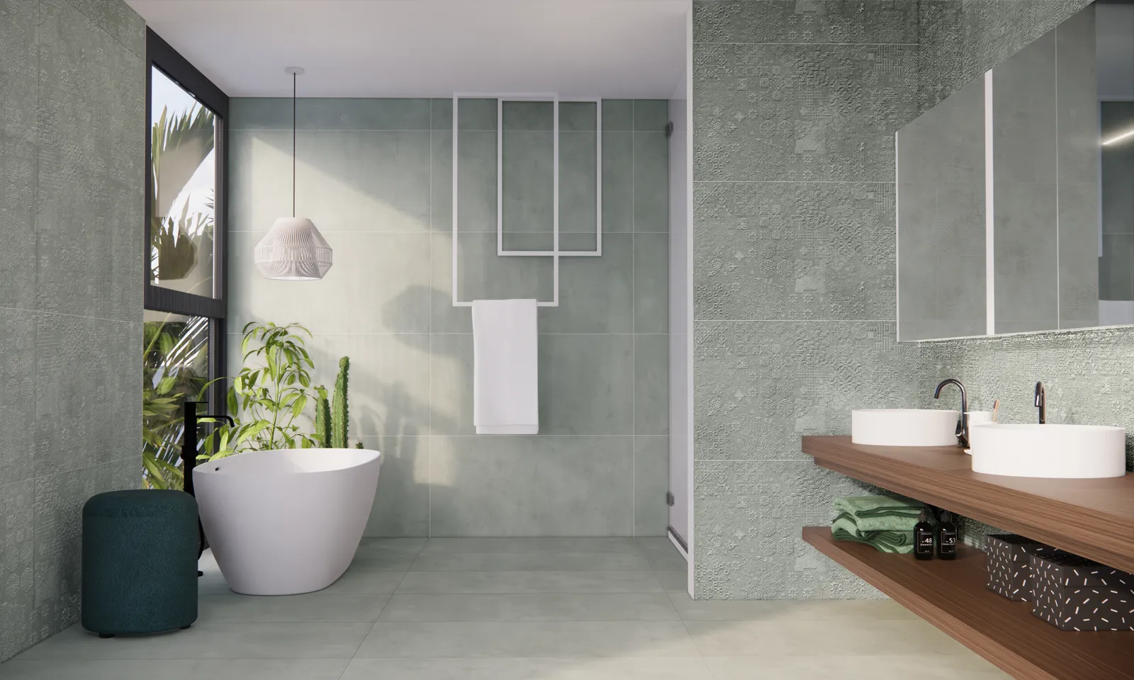 Beton Cire Bercy Salvia decor wandtegel 60x120 rett, foto 2 van 2