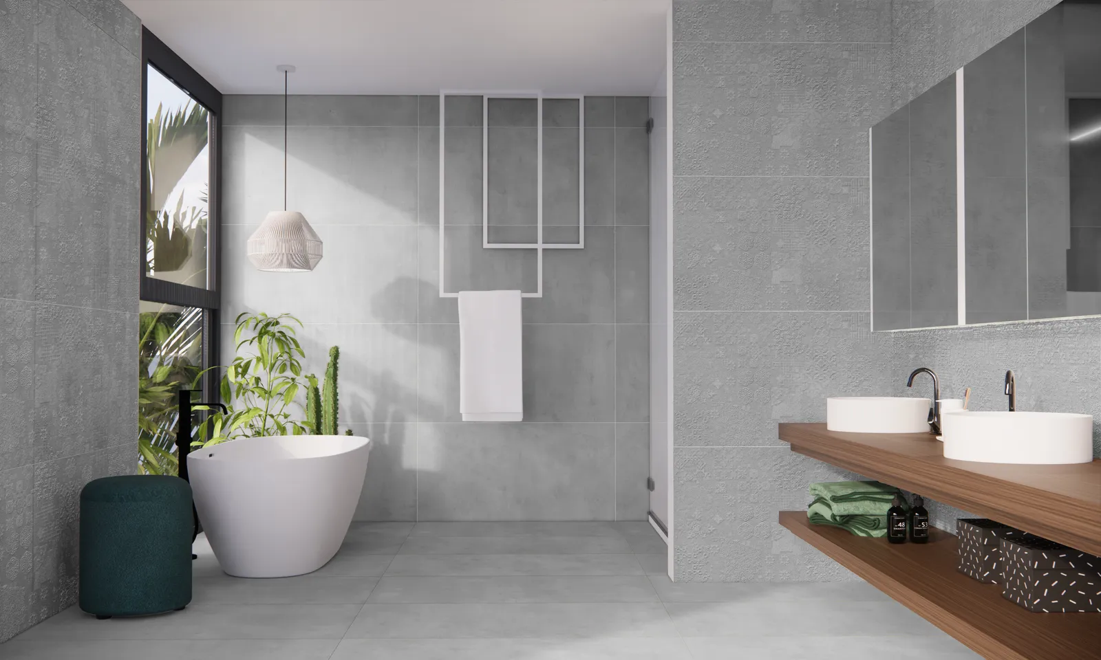 Beton Cire Bercy Grigio decor wandtegel 60x120 rett, foto 2 van 3