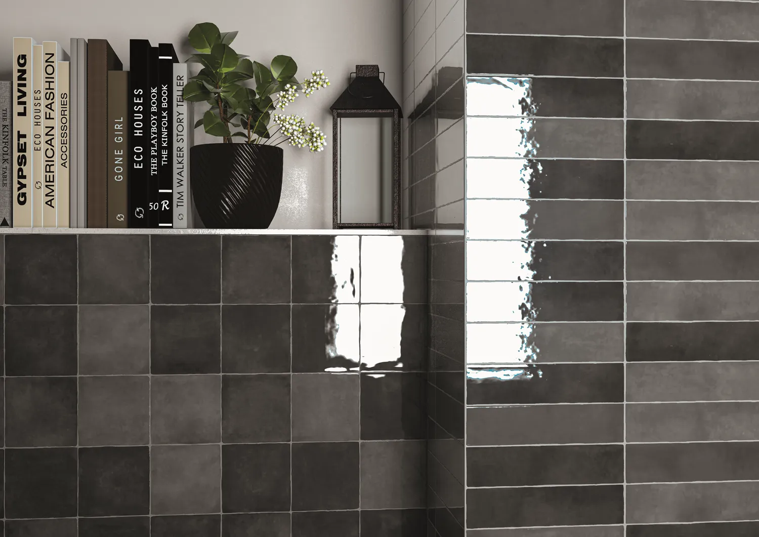 Moos Anthracite glans handvorm 13x13, foto 3 van 3