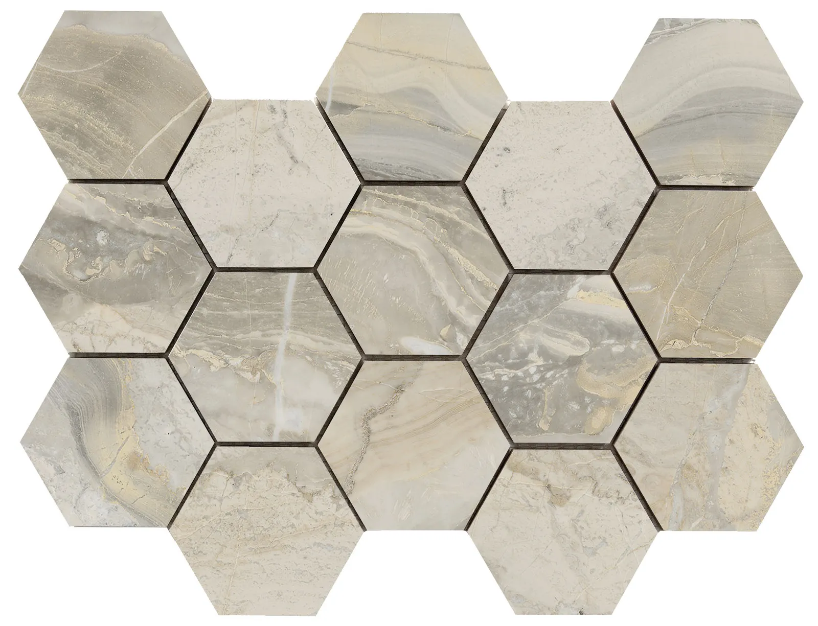 Luxury hexagon mozaiek Ample Beige gepolijst 32,5x22,5, foto 2 van 2