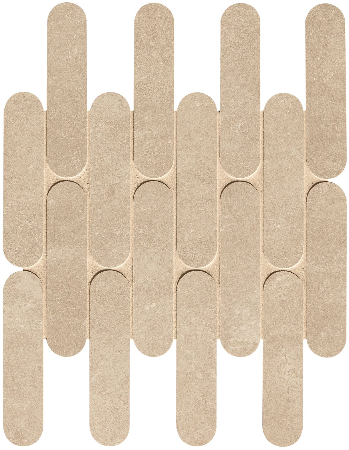 Nobu Beige curve mosaico 3,5x14,5 op net van 29x29,5