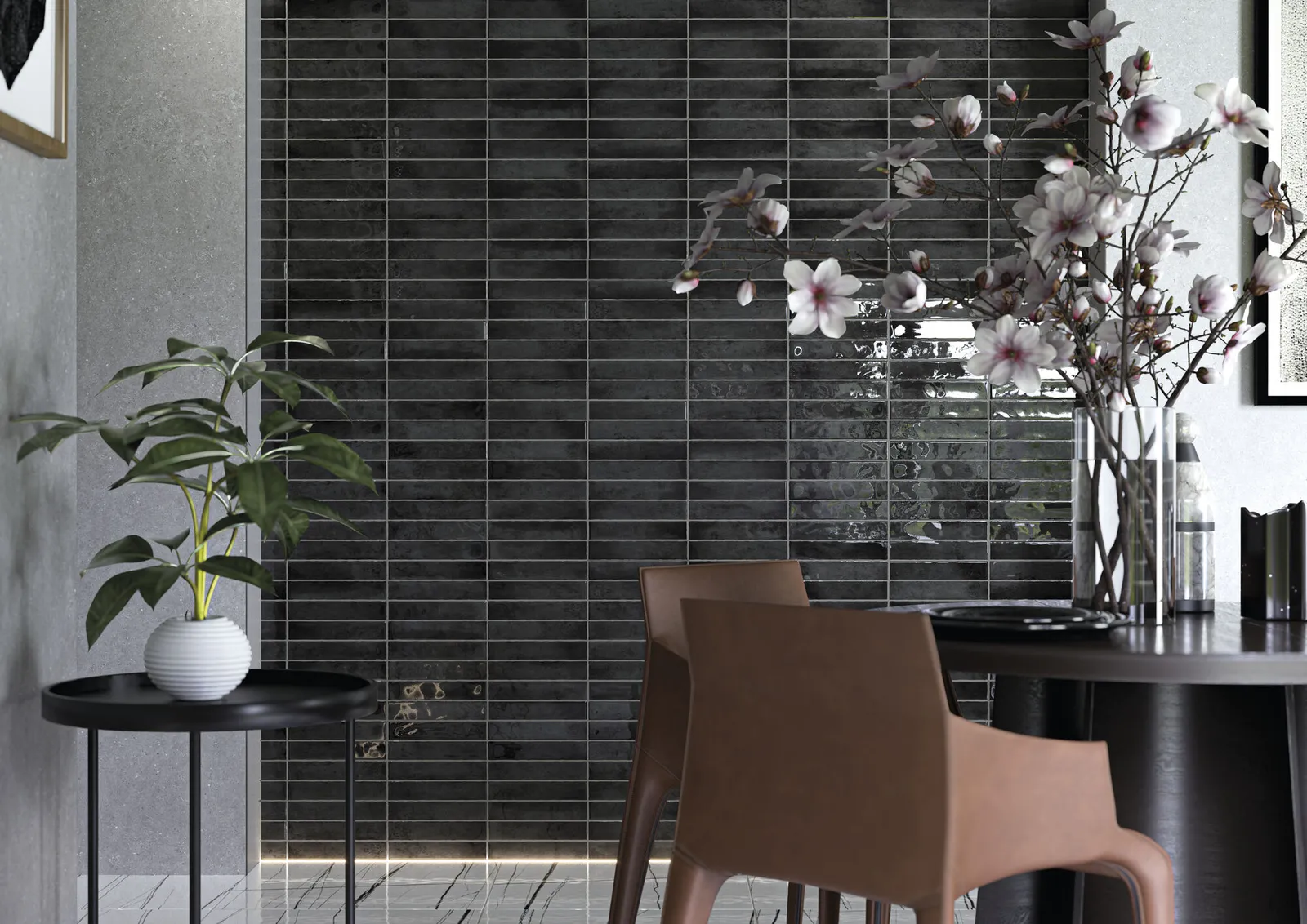 Kalon Anthracite wandtegel 5x25 glans, foto 4 van 4