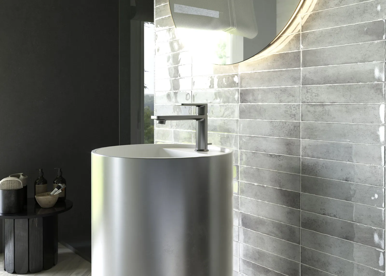 Kalon Grey wandtegel 5x25 glans, foto 4 van 4
