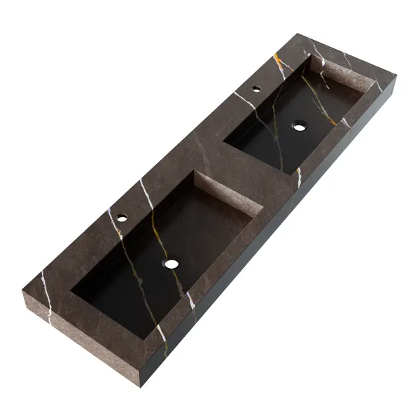 BRAUER Coral wastafel 160 met 2 spoelbakken en 2 kraangaten marmerlook