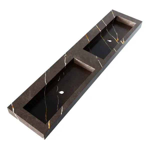 BRAUER Coral wastafel 200 met 2 spoelbakken en 0 kraangaten marmerlook