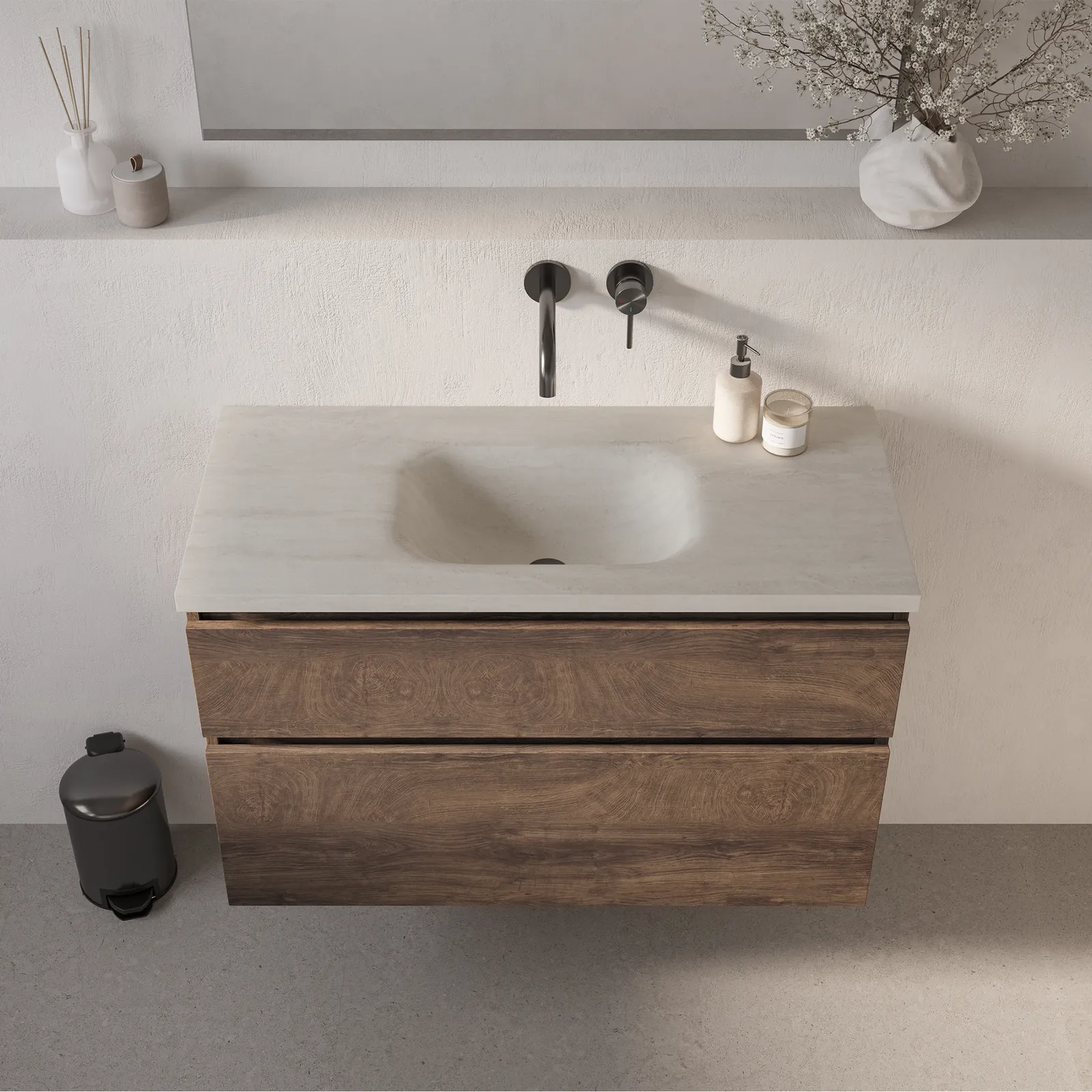 BRAUER Dune Medium wastafel 100 met 1 wasbak en 0 kraangaten sintered stone
