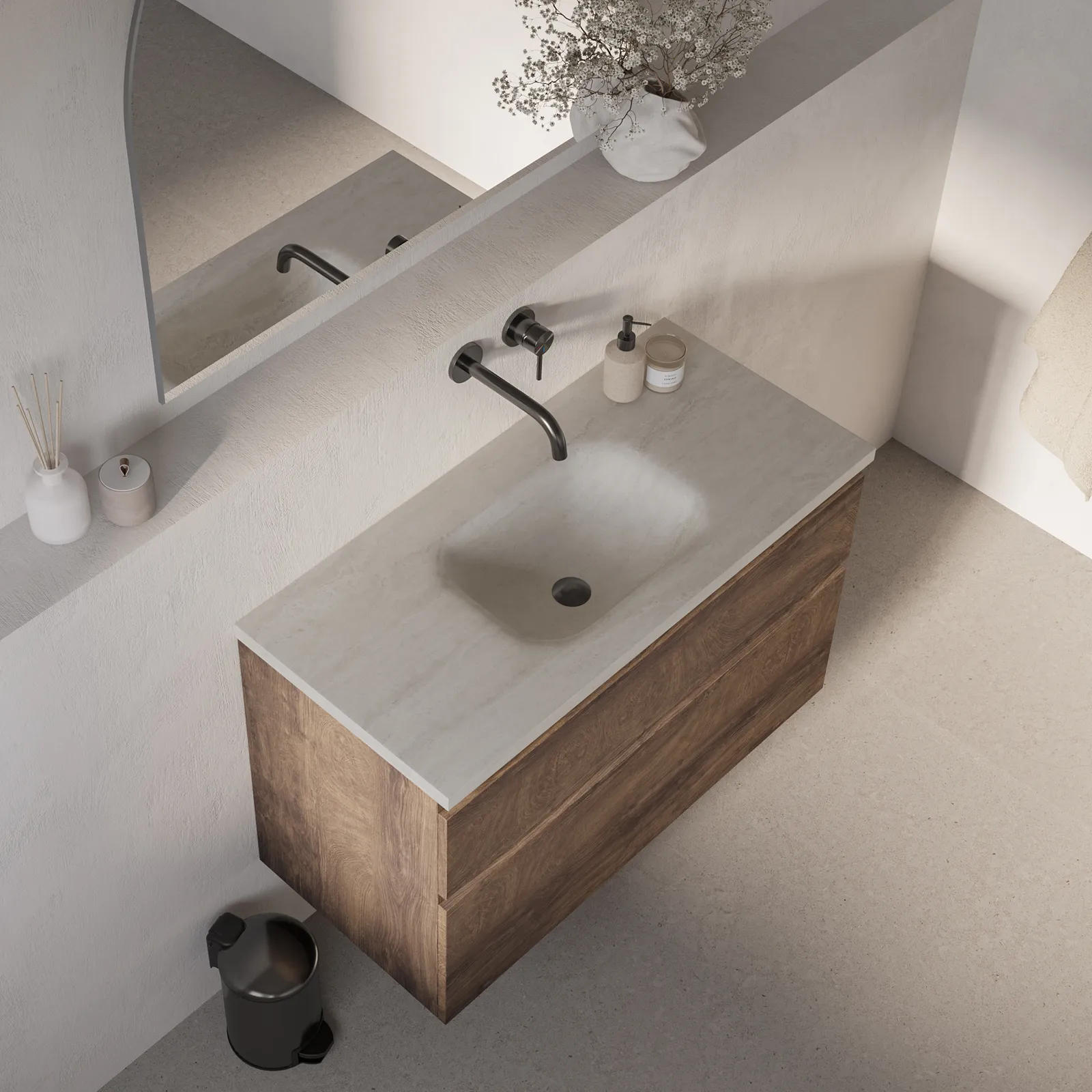 BRAUER Dune Medium wastafel 100 met 1 wasbak en 0 kraangaten sintered stone, foto 2 van 4