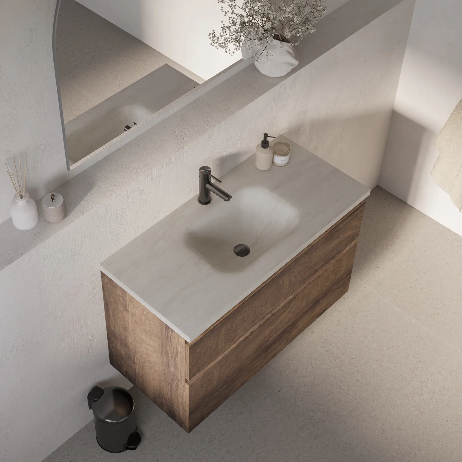 BRAUER Dune Medium wastafel 100 met 1 wasbak en 1 kraangat sintered stone, foto 2 van 4