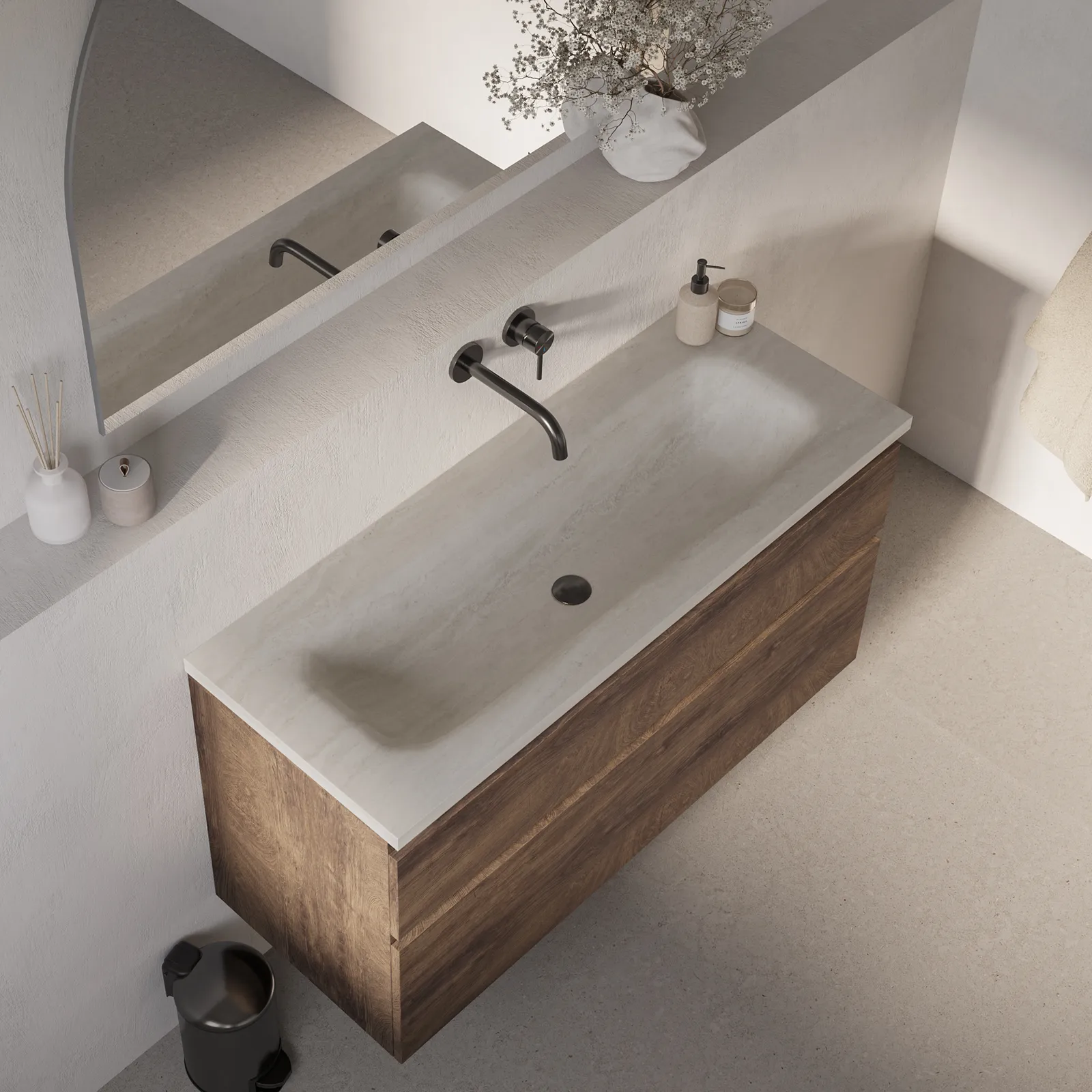 BRAUER Dune Medium wastafel 120-1 met 1 wasbak en 0 kraangaten sintered stone, foto 2 van 4