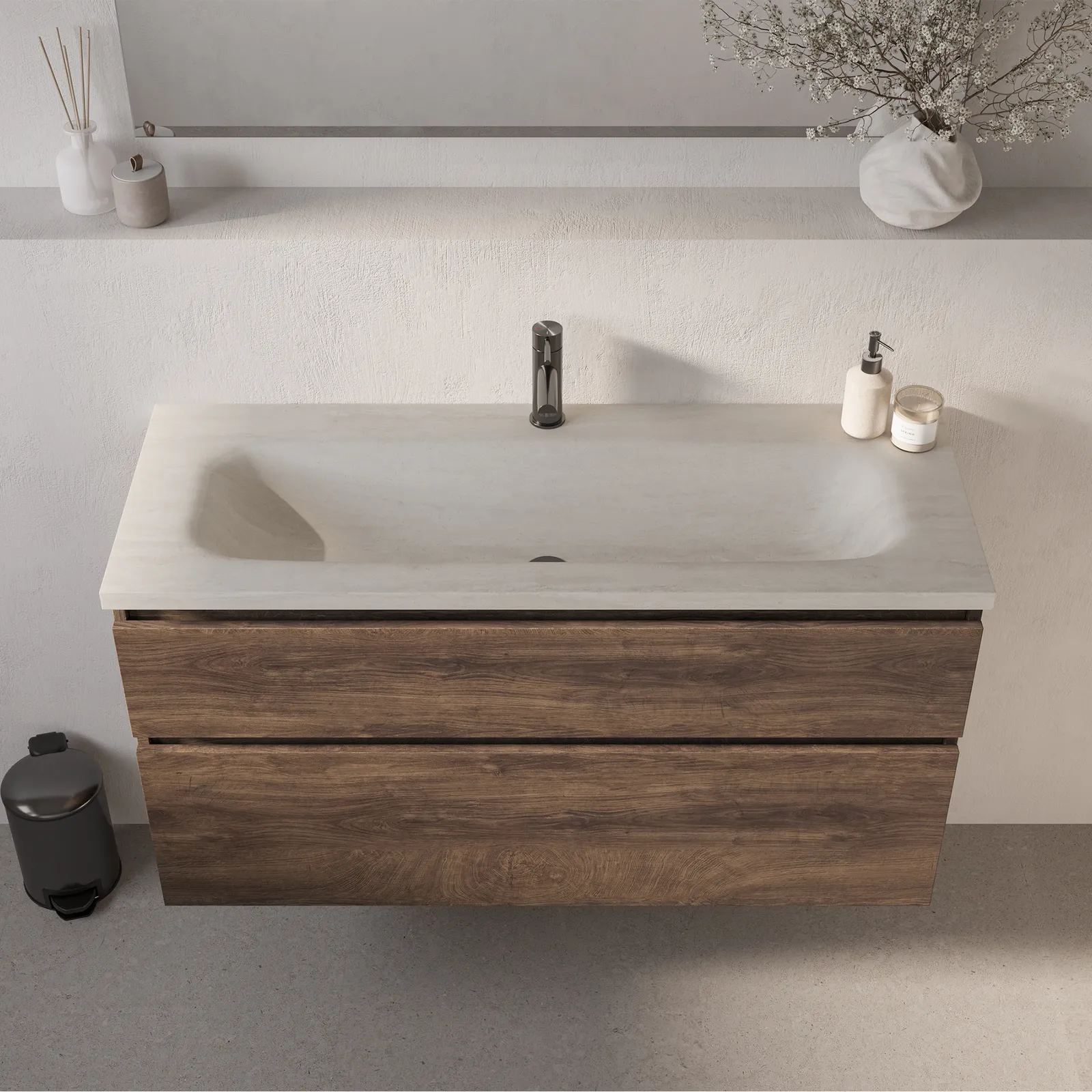 BRAUER Dune Medium wastafel 120-1 met 1 wasbak en 1 kraangat sintered stone