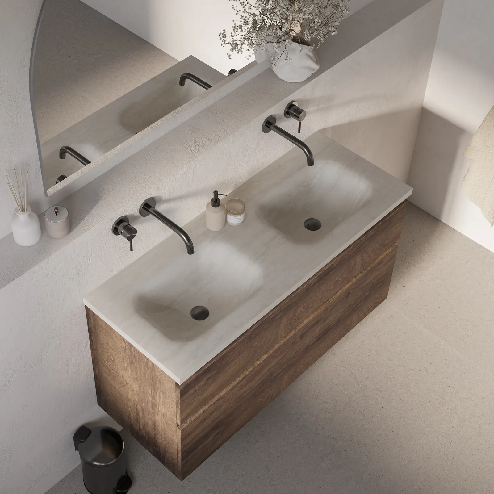 BRAUER Dune Medium wastafel 120-2 met 2 wasbakken en 0 kraangaten sintered stone, foto 2 van 4