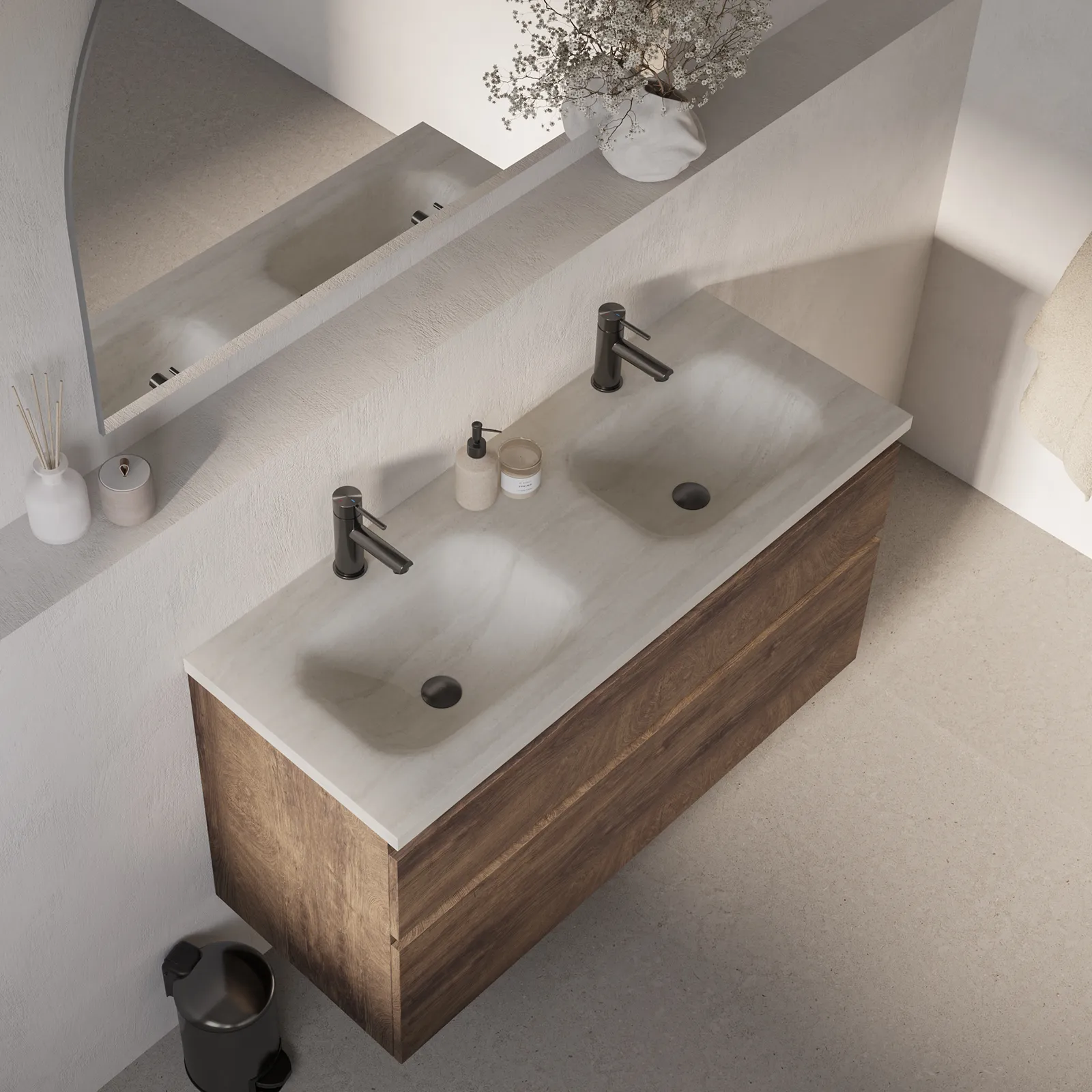 BRAUER Dune Medium wastafel 120-2 met 2 wasbakken en 2 kraangaten sintered stone, foto 2 van 4
