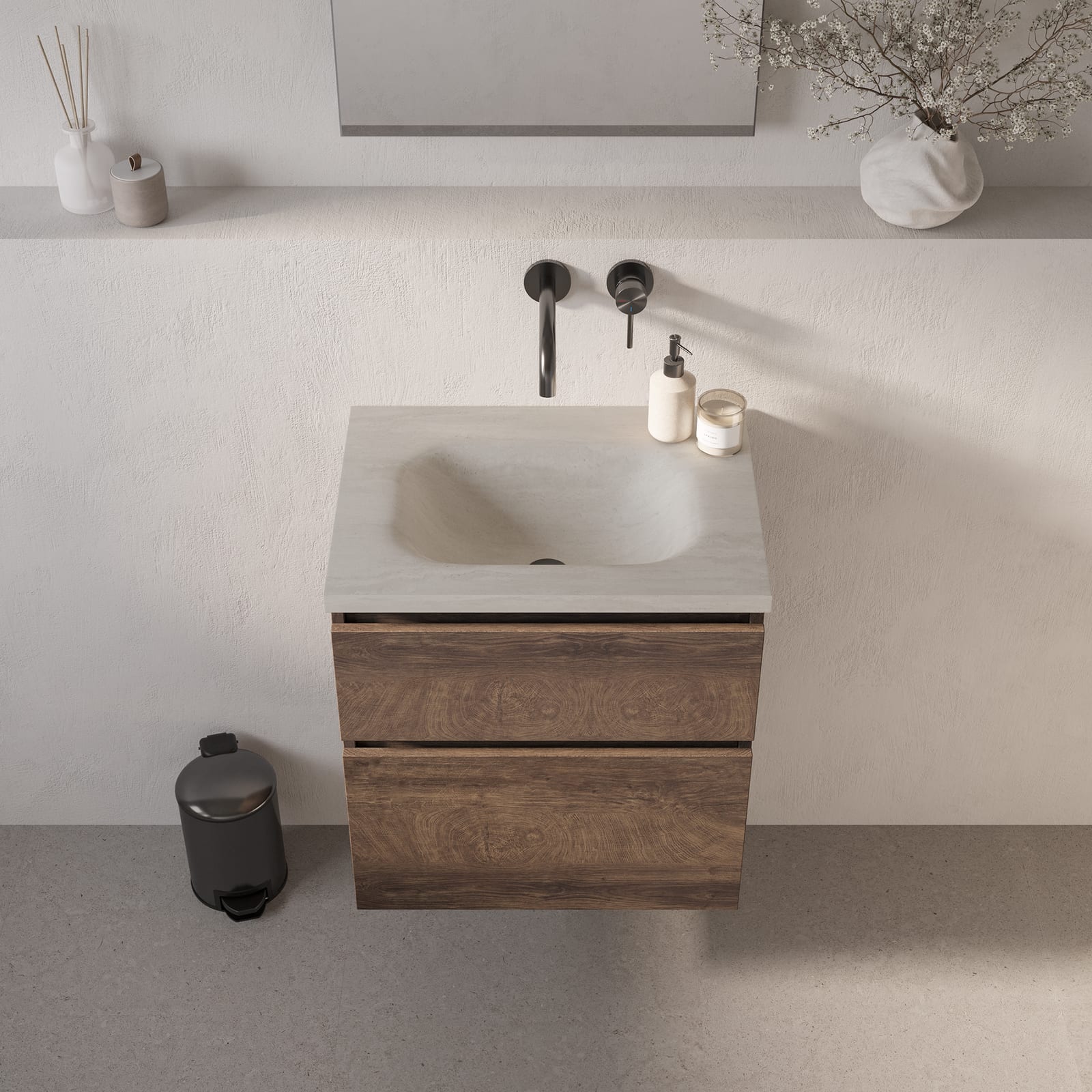 BRAUER Dune Medium wastafel 60 met 1 wasbak en 0 kraangaten sintered stone