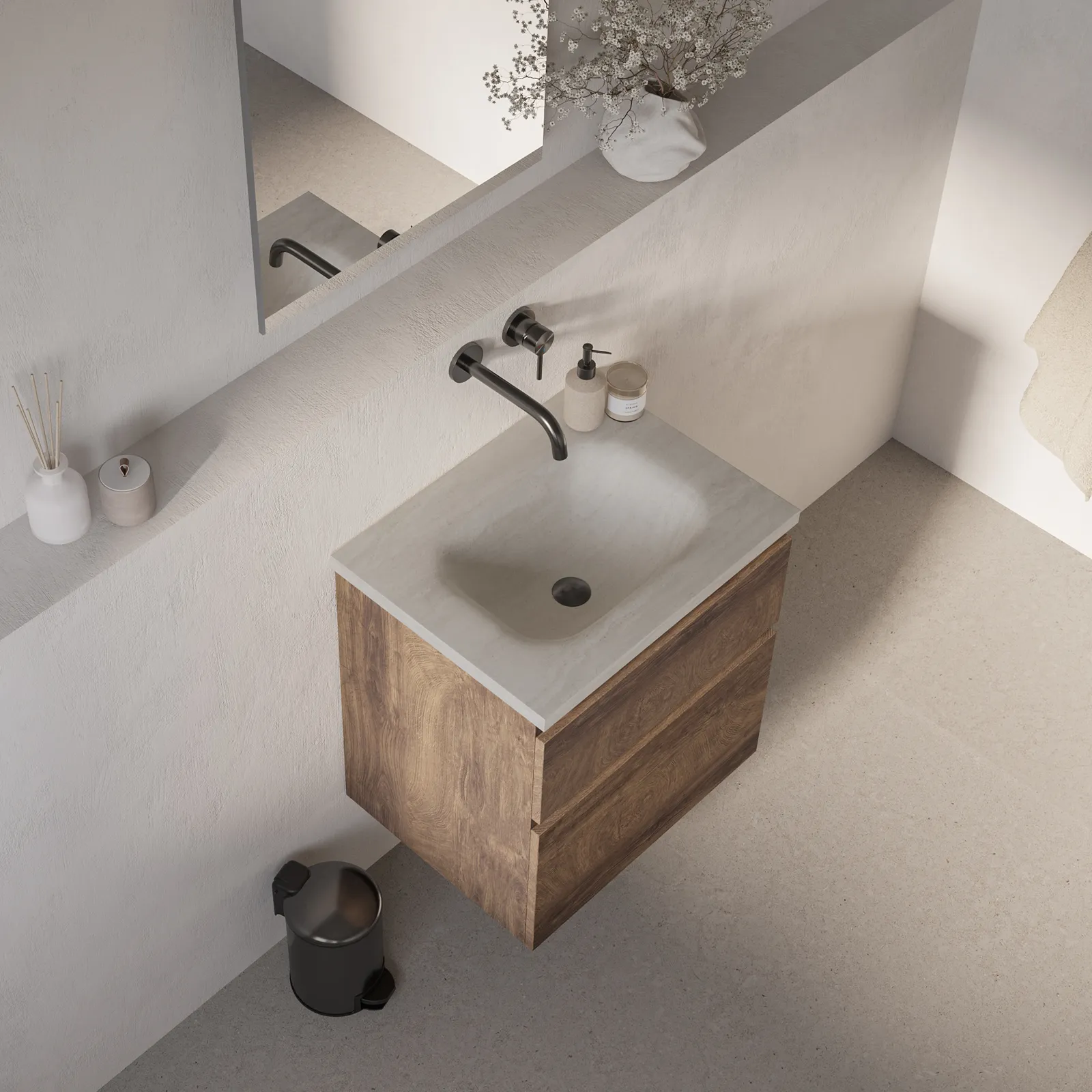 BRAUER Dune Medium wastafel 60 met 1 wasbak en 0 kraangaten sintered stone, foto 2 van 4