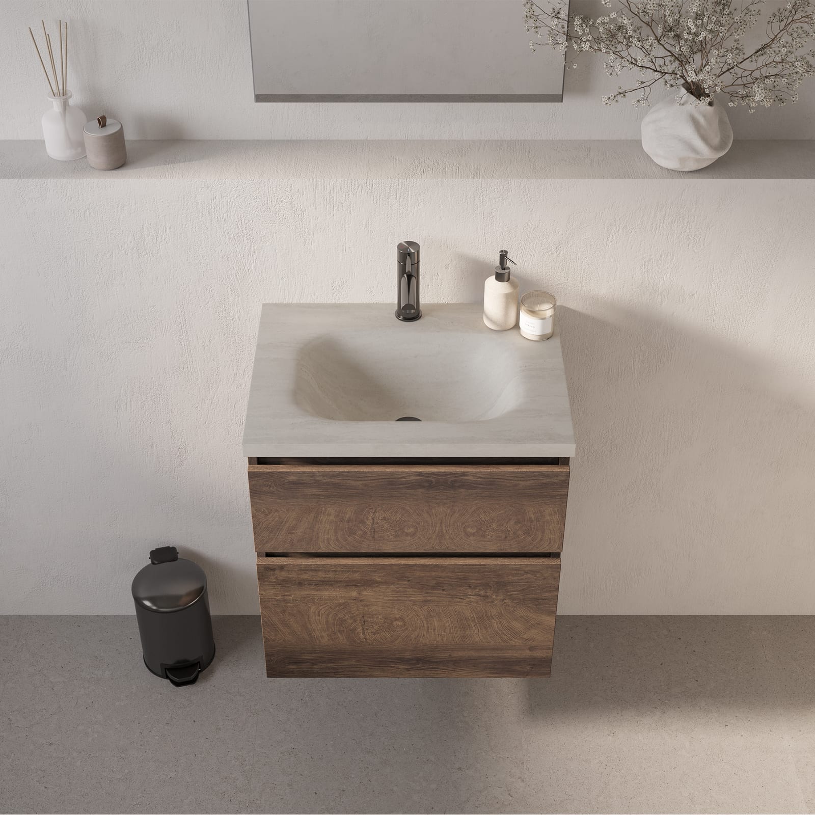 BRAUER Dune Medium wastafel 60 met 1 wasbak en 1 kraangat sintered stone