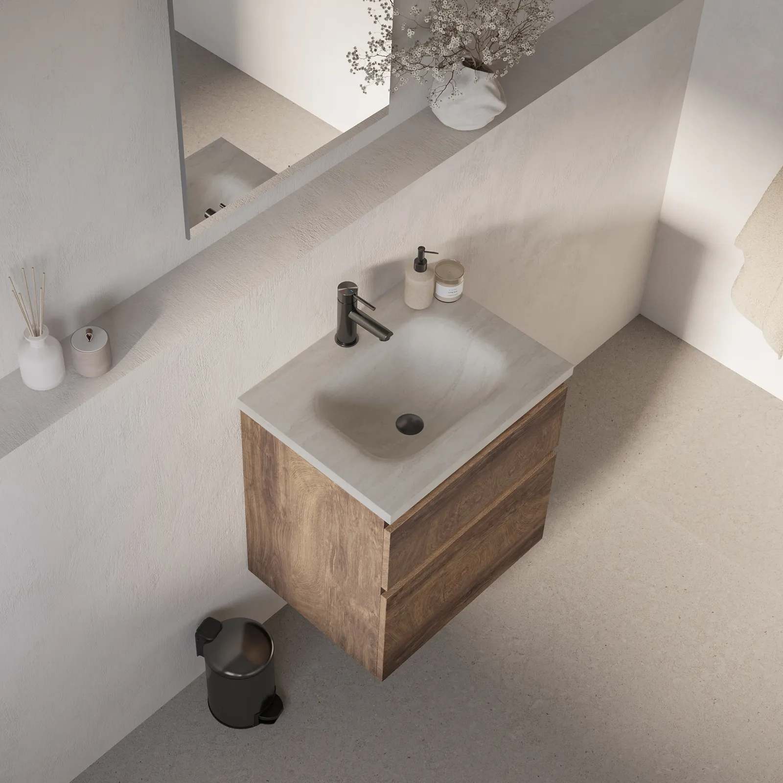 BRAUER Dune Medium wastafel 60 met 1 wasbak en 1 kraangat sintered stone, foto 2 van 4