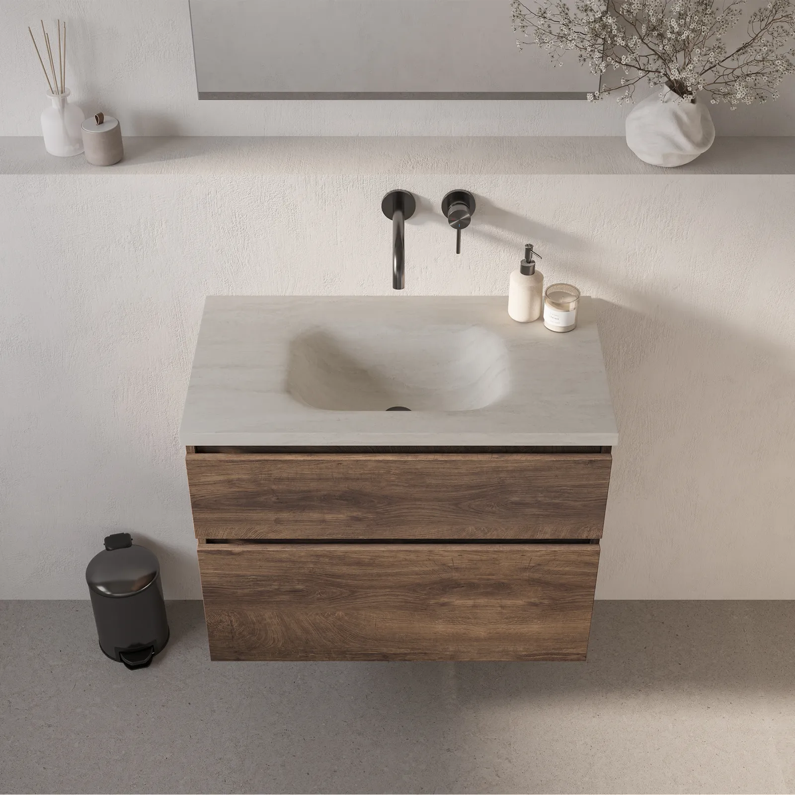 BRAUER Dune Medium wastafel 80 met 1 wasbak en 0 kraangaten sintered stone