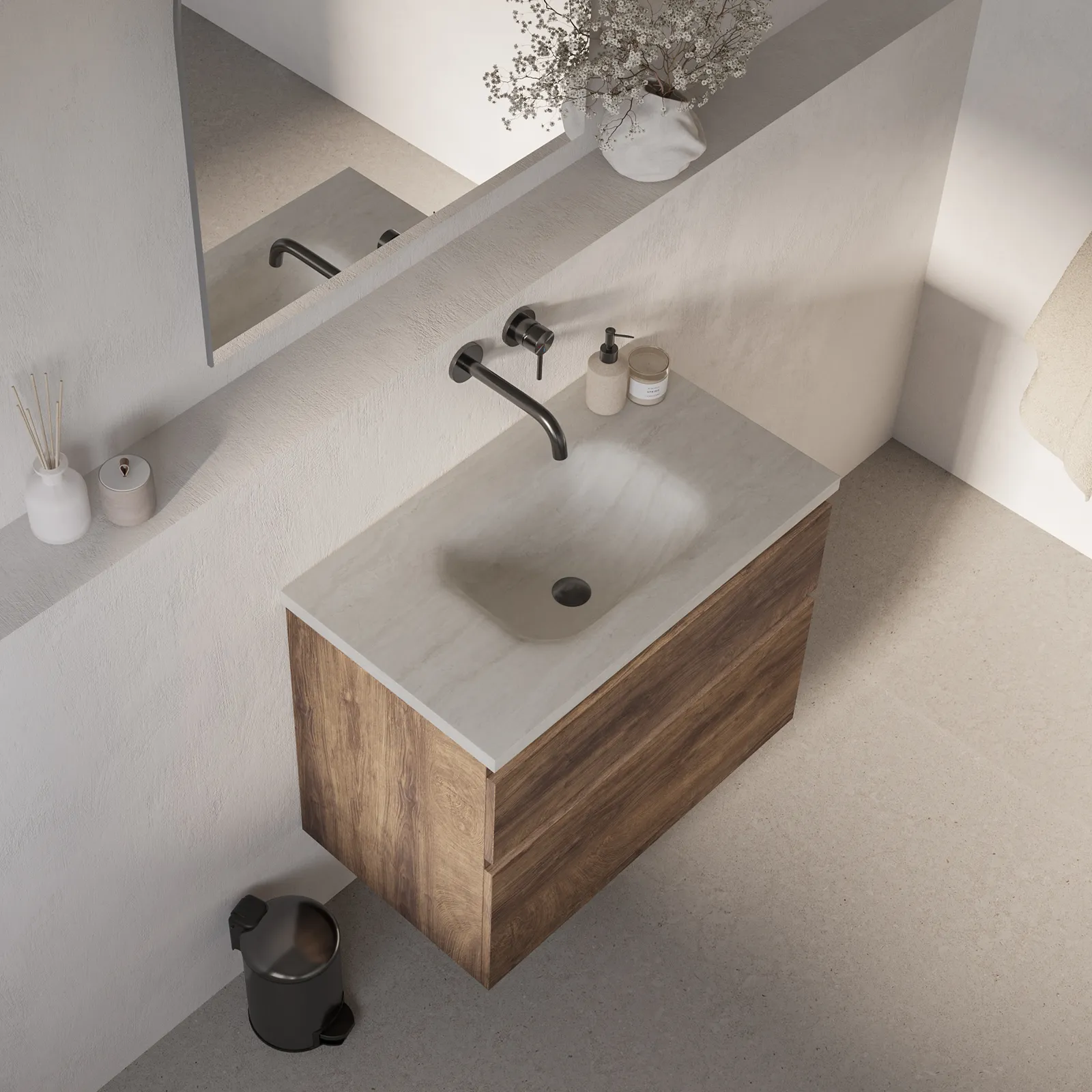 BRAUER Dune Medium wastafel 80 met 1 wasbak en 0 kraangaten sintered stone, foto 2 van 4