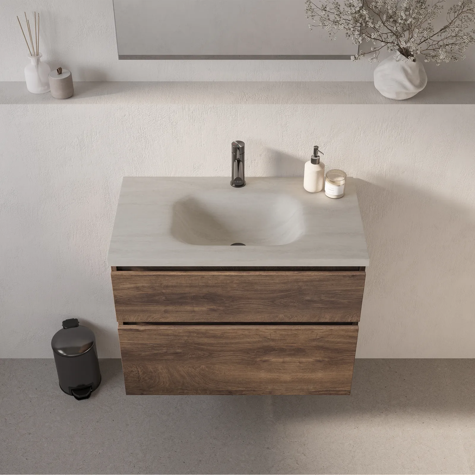 BRAUER Dune Medium wastafel 80 met 1 wasbak en 1 kraangat sintered stone
