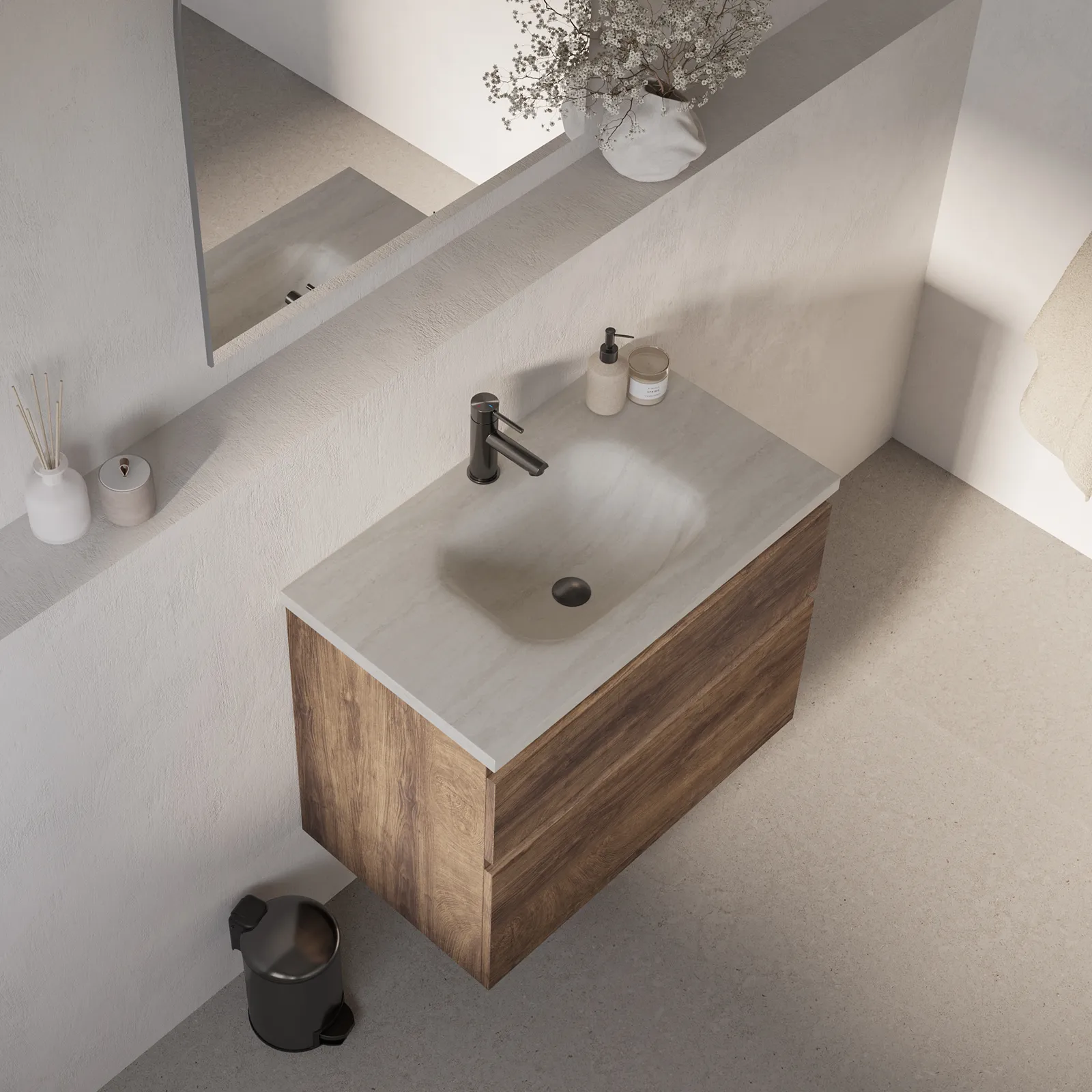 BRAUER Dune Medium wastafel 80 met 1 wasbak en 1 kraangat sintered stone, foto 2 van 4