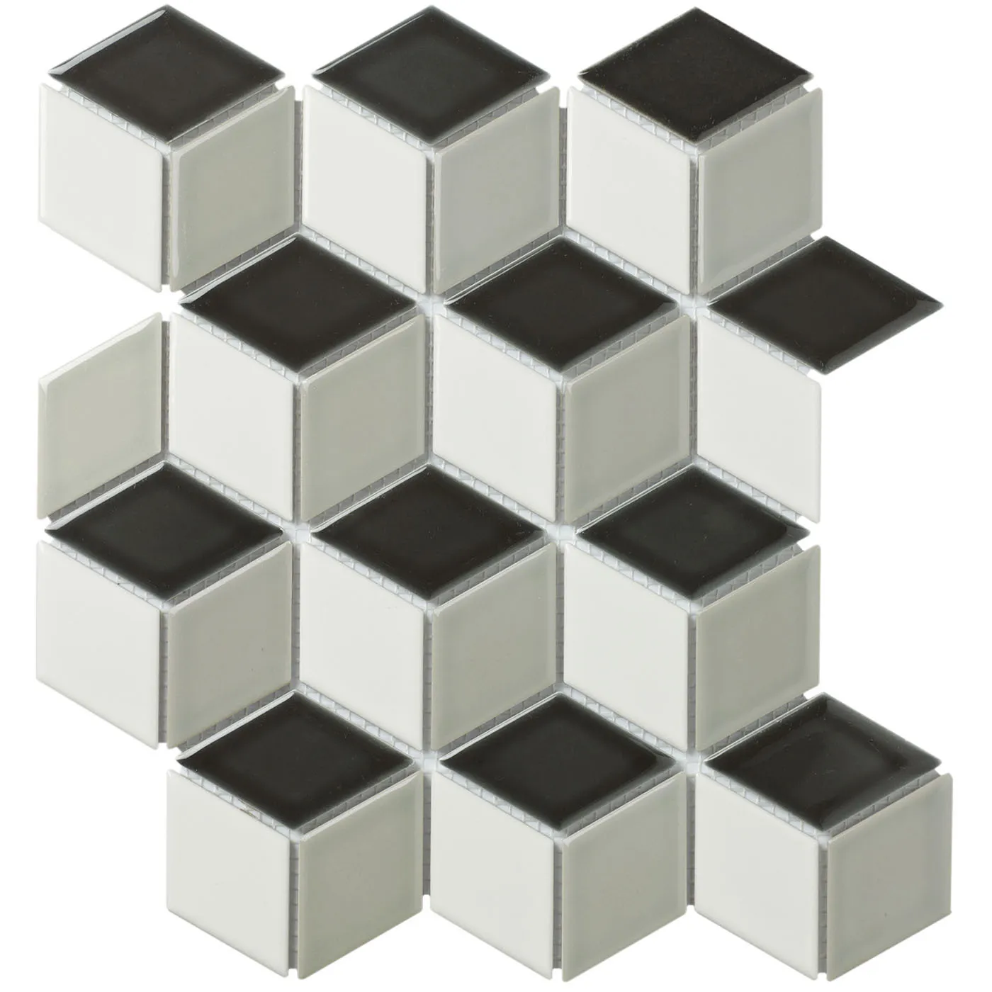 Mozaiek Paris Cubic Wit/Grijs/Zwart 4,8x8,1