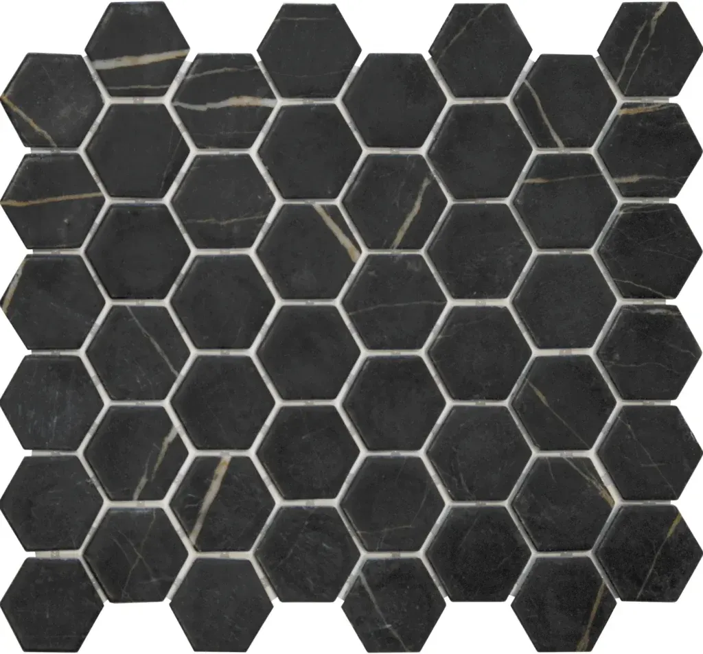 Mozaiek Valencia Hexagon Marmerprint Zwart 4,4x5,0