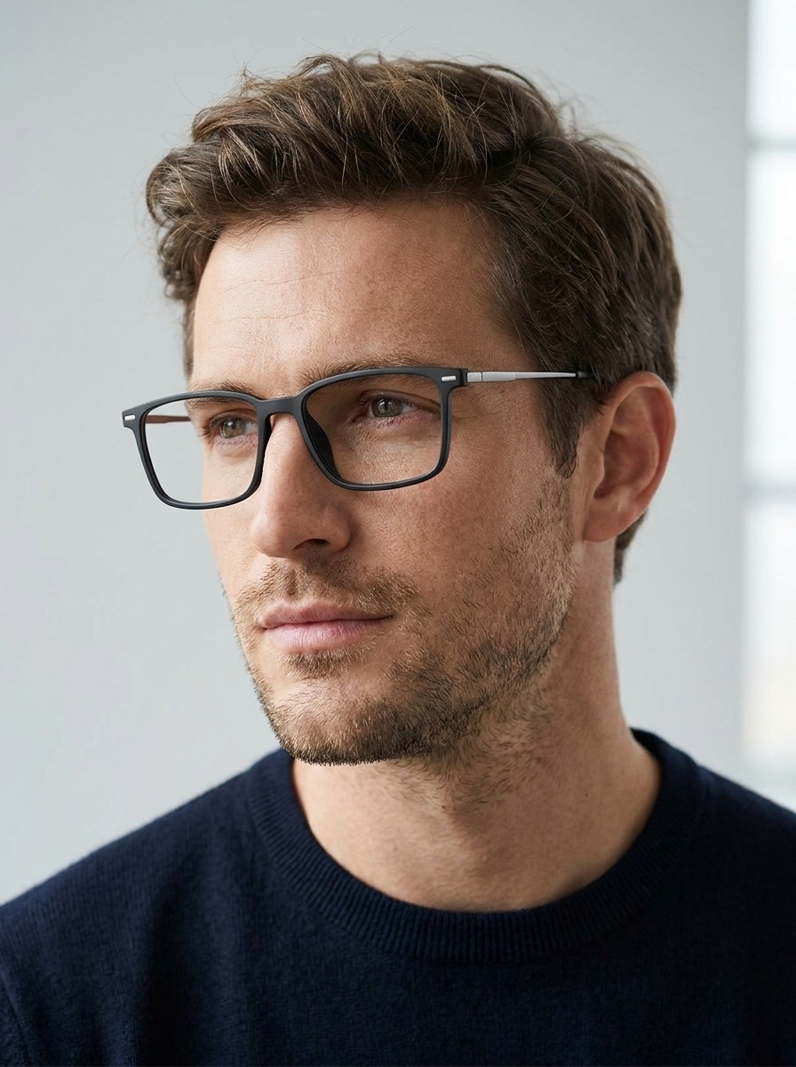 Model wearing Dougie glasses