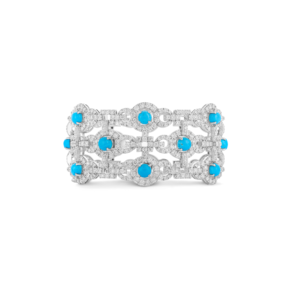 Apollonia Turquoise Bangle in 18k white gold with diamonds and turquoise