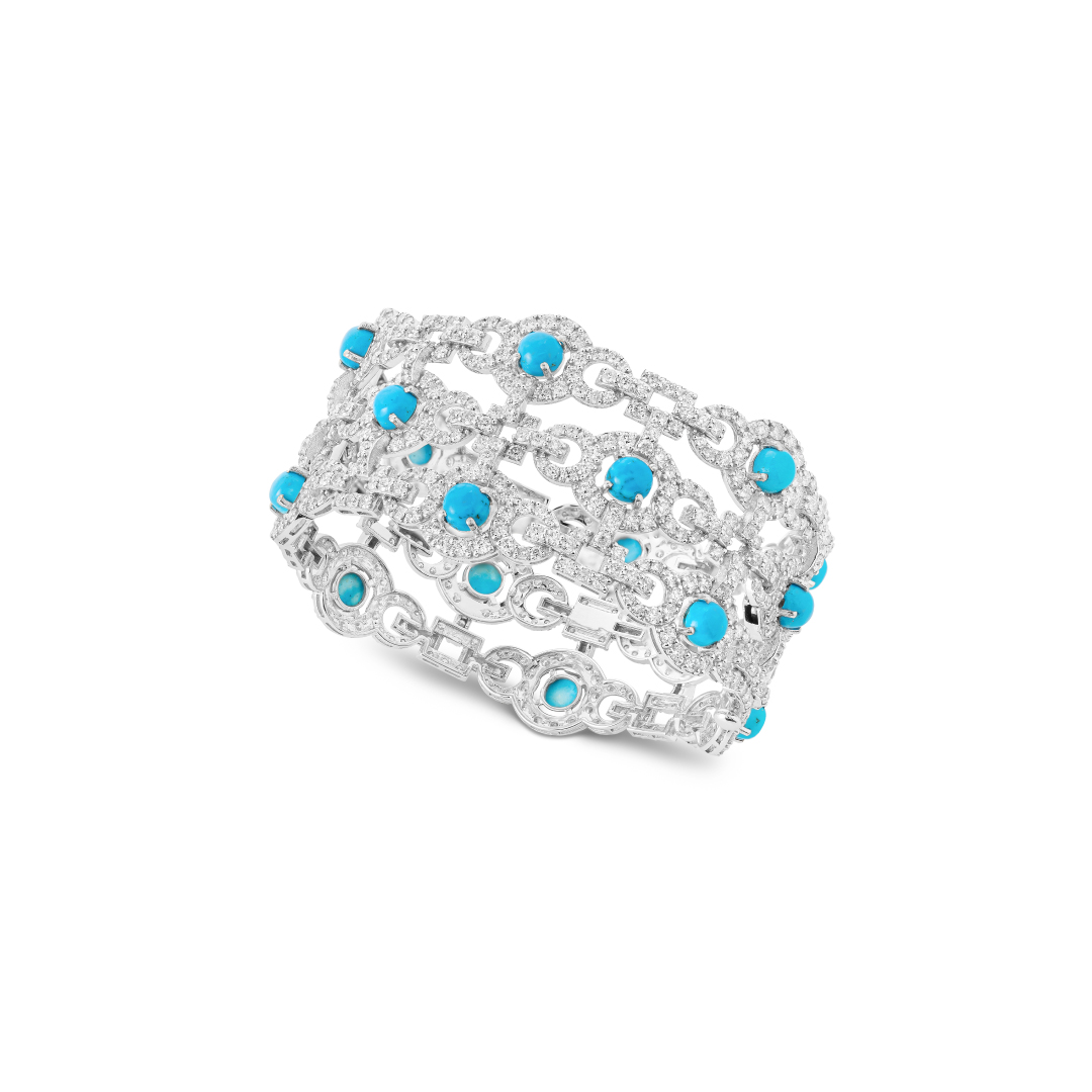 Apollonia Turquoise Bangle in 18k white gold with diamonds and turquoise, view 2
